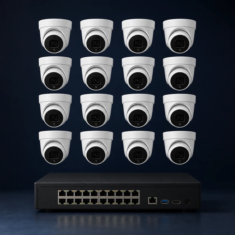 16-camera 4K PoE turret security system with NVR and professional installation