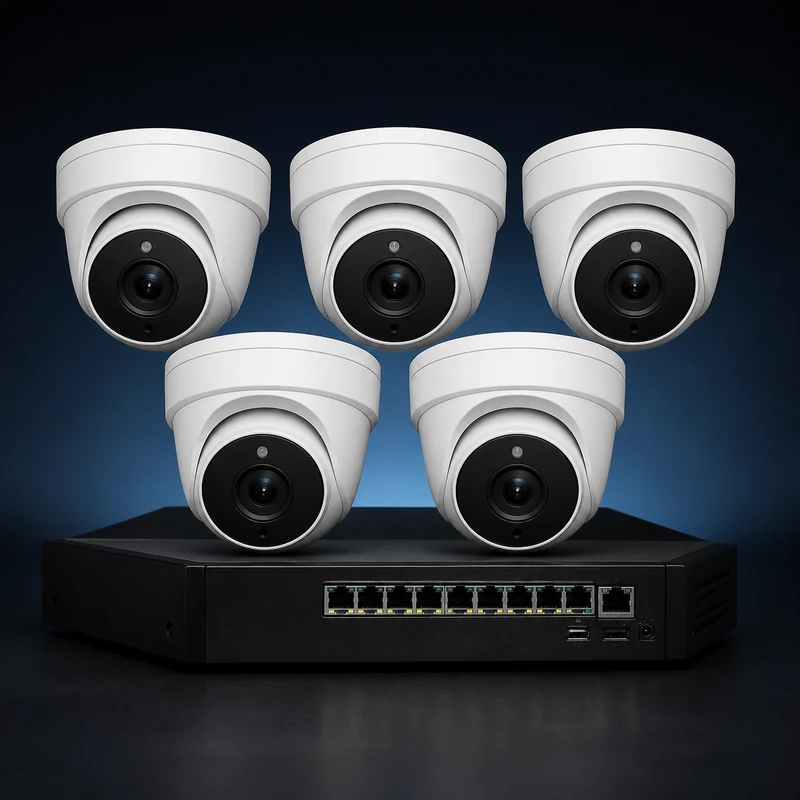 5-camera 4K PoE turret security system with NVR and professional installation