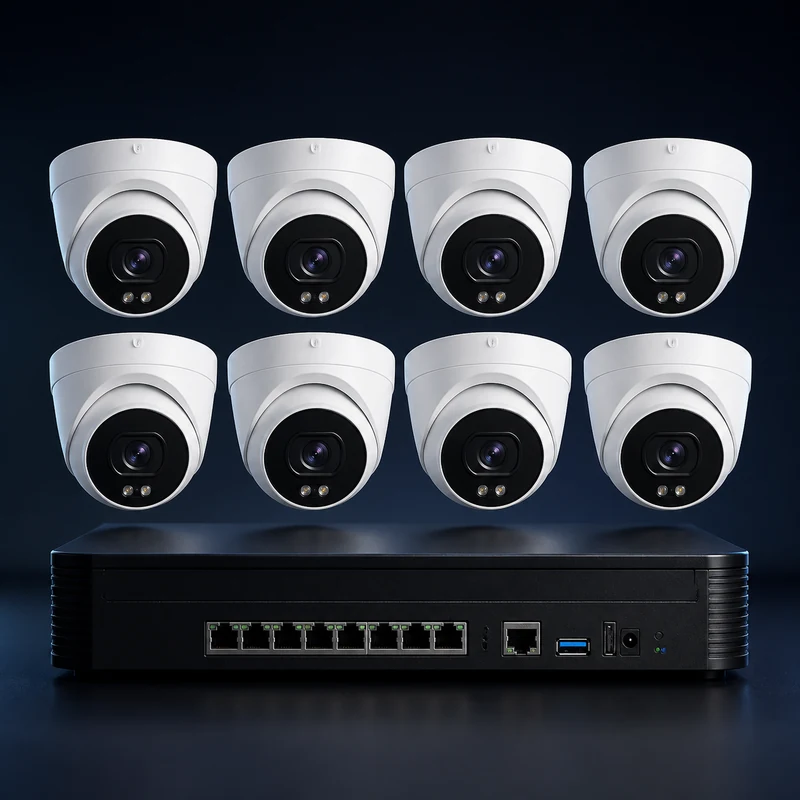 8-camera 4K PoE turret security system with NVR and professional installation