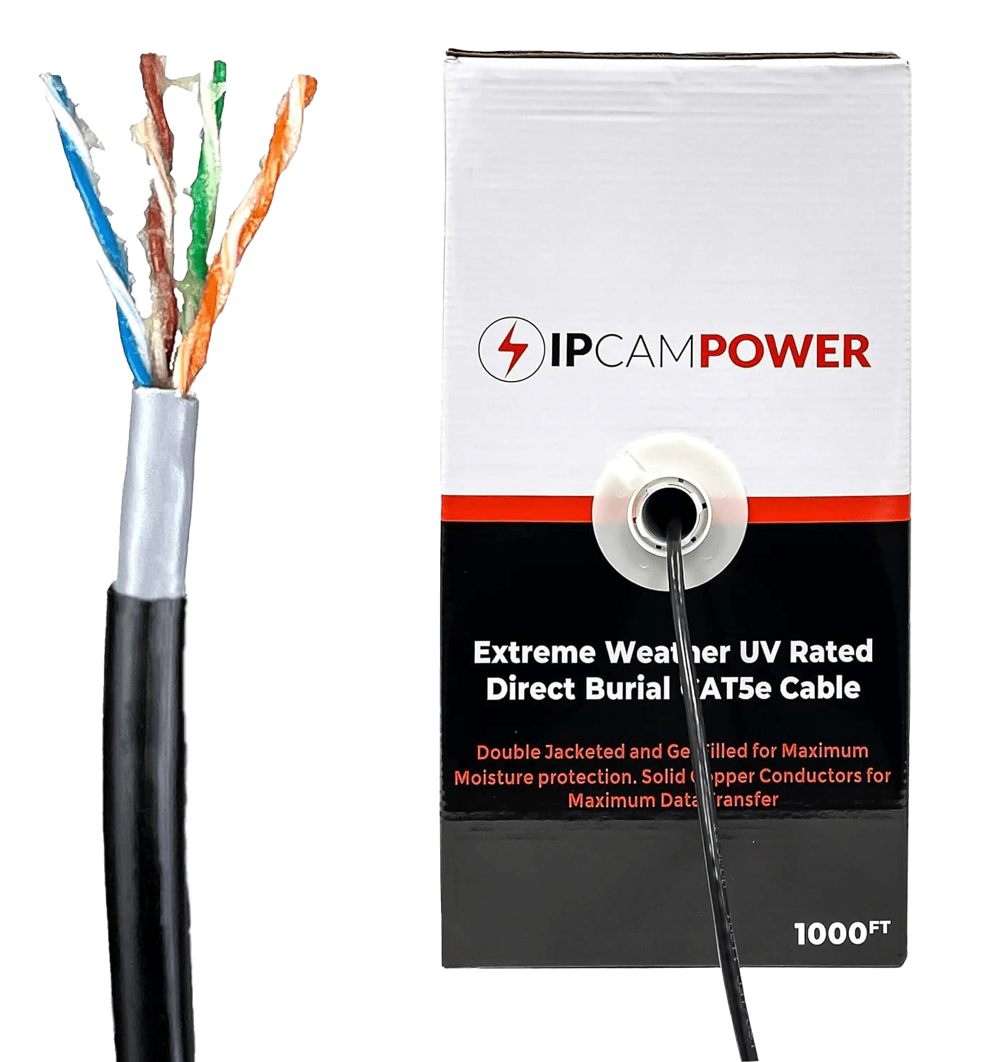100 Ft Cat 5e Gel Filled UV Outdoor Direct Burial Ethernet Cable - USA Made