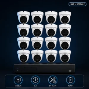 SecureView 16-camera 4K DIY security system with surveillance NVR, storage, premade cabling and remote viewing